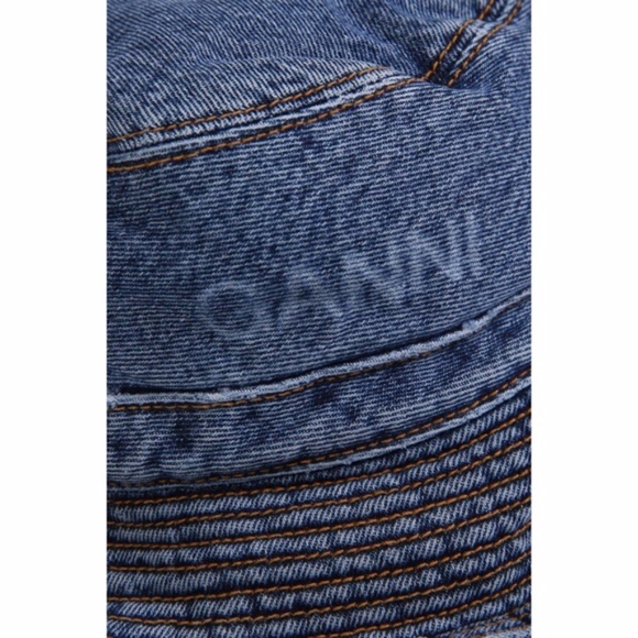 NEW Ganni Logo Organic Cotton Denim Bucket Hat XS/S main image 6
